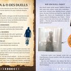 Linke Seite: "Das A & O des Duells" - Regeln für Duelle, ähnlich den Harry-Potter-Filmen. Rechte Seite: "Wie ein Duell endet" - Ideen für Duellende. Unten: Funfact über Dreharbeiten. Illustrationen von Figuren und Fotos von Filmszenen.