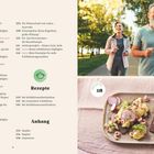 Texte: Rezepte, Praxis 34, Rezepte 118. Links Themen- und Seitenangaben. Rechts oben laufendes Paar. Unten Essen auf Teller.