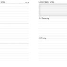 Texte: "November 2026", "KW 48", "Diese Woche nicht vergessen", "Kauf-nix-Tag". Unten links ein Kopf, unten rechts Cartoon.