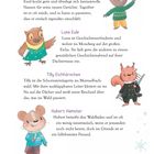 Texte: Emil Murmeltier, Luna Eule, Tilly Eichhörnchen, Hubert Hamster. Illustration von Tieren in Kleidung.