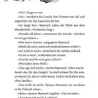 Oberhalb des Textes schwimmt eine Gruppe unterschiedlicher Fische von links nach rechts. Text erzählt einen Dialog.