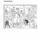 "Finde die Wörter!" Oben steht "Kapitel 1 In der Klasse". Eine Illustration zeigt Schüler im Klassenzimmer.