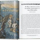 De Bry's America series: An artistic masterpiece of travel literature. Links Illustration mit Seefahrerszene und mythologischen Figuren.