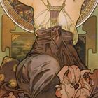 02. Kalender mit einer Jugendstil-Illustration: Frau mit Blumen im Haar, umgeben von dekorativen Mustern und Blumen.