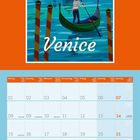 Text "Venice". Unten Kalender für Februar 2027. Illustration: Gondoliere vor venezianischer Kulisse mit Kuppel.
