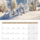 Kalender mit Februar 2027. Oben schneebedeckte Bäume und Berg unter blauem Himmel. Text: "Schneebedeckter Wald am Herzogstand."