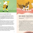 Links oben: Illustration einer Person, die eine Gießkanne hält und ein Fragezeichen gießt. 

Rechts oben: Hund mit Fragezeichen und zerknitterten Papieren.

Linker Text: Anleitung zur Erstellung eines Erfolgsregelbuchs in drei Schritten.

Rechter Text: Vorteile der Verantwortungsübernahme ohne Ausreden, Zitat von Winston Churchill.