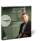 "Joachim Sauer. Mein richtiges Leben. argon hörbuch." Ein gemaltes Portrait eines älteren Mannes in Anzug.