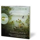 Text: "KATHARINA HAGENA", "FLUSSLINIEN", "2 MP3-CDs", "mp3", "argon", "argon hörbuch". 

Eine Landschaft mit Schilf und fliegendem Vogel.