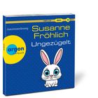 "1 MP3-CD MP3, Autorinnenlesung, Susanne Fröhlich, Ungezügelt. Argon Hörbuch Logo. Weiße Häschen-Illustration mit großen blauen Augen."
