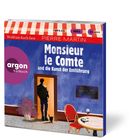 „Monsieur le Comte und die Kunst der Entführung“ von Pierre Martin. Illustration: Mann und Katze in Café-Szenerie.