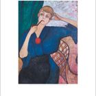 Februar. Kalender mit Gemälde einer Person, die entspannt mit Pfeife in einem Korbstuhl sitzt.