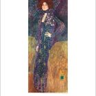 Kalenderseite im Februar. Illustration von Emilie Flöge von Gustav Klimt. Buntes, ornamentales Kleid.