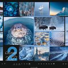 „Colours of Nature 2027“; Illustration mit Naturfotos: Seehund, Pinguin, Bisons im Schnee, Eislandschaften, blaues Wasser.