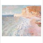 Claude Monet 1840-1926 – Klippen in Étretat – 1883. Impressionistisches Küstenbild mit Meer, Klippen und Booten.