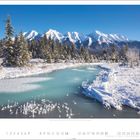 Nummern von 1 bis 28 sind unter einem verschneiten Winterlandschaftsbild mit Bergen und blauem Himmel.