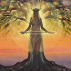 Abgrenzung. Dein heiliges Nein ist ein Ja zu dir. 
Eine Frau mit Krone und Schwert steht vor einem Baum.