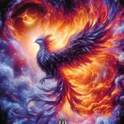 Text: "10 Schwarzer Phönix." Eine dynamische Illustration eines Phönix mit schwarzen Federn und flammenden Flügeln.