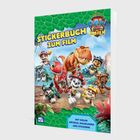"Stickerbuch zum Film" und "Mit vielen Rätseln, Malbildern und Stickern!" Dazu ein buntes Cover mit Tieren und Dinosauriern.