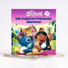 "Disney Stitch: Das magische Kokosnuss-Abenteuer." Illustration mit Lilo und Stitch vor einem tropischen Haus.