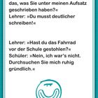 Die Texte enthalten humorvolle Dialoge zwischen Schüler und Lehrer. Unten rechts ist eine einfache, lächelnde Zeichnung.