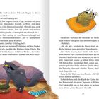 Texte behandeln Frühlingsbeginn, den Hexenkater Rudolf, und Einhorn-Kröte Gisela. Illustration einer Kröte auf Kissen.