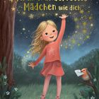 "Für ein wundervolles Mädchen wie dich." Illustration: Mädchen in roter Kleidung, Vogel mit Brief, Sternenhimmel im Hintergrund.