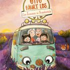 "Otto fährt los, Ein Sommer in Frankreich." Illustration: Familie in einem VW-Bus in einem Lavendelfeld, Tiere umgeben sie.