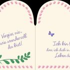 Zwei Herzhälften mit Texten: "Vergiss nie, wie wundervoll du bist!" und "Ich bin froh, dass ich dich in meinem Leben habe."