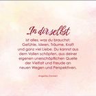"In dir selbst" ist alles, was du brauchst: Gefühle, Ideen, Träume. Zarte rosa Farbverläufe im Hintergrund.