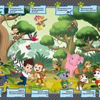 1. Ein kleiner grüner Grashüpfer ist im Bild. Findest du ihn?
2. Ein Krokodil hat sich im Dschungel versteckt. Wo ist es?
3. Ein Welpe ist mit dem Fahrzeug gekommen? Wer ist es?
4. Wie viele Ameisen laufen im Urwald herum?
5. Skye bringt den Affen etwas zu essen. Was ist es?
6. Was macht Ryder gerade?

Illustration: Fröhliche Tiere und Figuren im Dschungel.