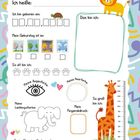 DIESES ALBUM GEHÖRT MIR! Illustration: Löwe, Giraffe, Elefant. Platz für persönliche Daten und Fingerabdruck.