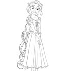 "Rapunzel hat ihr langes Haar zu einem wunderschönen Zopf geflochten." Illustration von Rapunzel mit geblümtem Zopf.