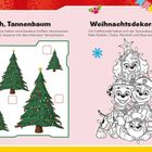 "Oh, Tannenbaum" und "Weihnachtsdekoration" mit Hunden in Baumform links und einem Malbild mit Hundegesichtern rechts.