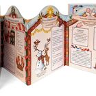 Ein Leporello-Buch mit Texten über Weihnachtsgeschichten und -ideen. Bunte Illustrationen von Tieren und Weihnachtsszenen.