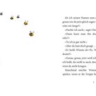 Text: „Als ich seinen Namen zum ersten Mal hörte, sagte ich...“  
Illustration: Ein gelber Bär schaut nach oben zu fliegenden Bienen.