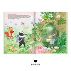 Text: "Da kommen sie auch schon!" Illustration einer Waldszene mit Tieren und Picknick. Unten ein Logo: "BOHEM".