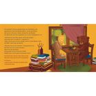 Text: Frühstück in gemütlicher Hütte. Bär und Hase sprechen. Wünschen friedliches Leben. Löwe schaut durchs Fenster.

Illustration: Ein Bär und ein Hase an einem Tisch, viele Bücher, ein Löwe draußen.