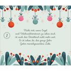 Text erzählt von der Unruhe im Advent, erinnert an Bethlehem und beschreibt Gottes Ankunft. Im Hintergrund schneebedeckte Tannen.