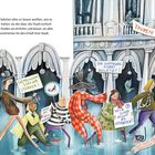 Texte: "WIR BLEIBEN HIER!", "GEMEINSAM SIND WIR STÄRKER!", "OHNE UNS KEIN VENEDIG", "TAUBEN & TOURISTEN ERWÜNSCHT", "DIE HOFFNUNG STIRBT ZULETZT!", "WIR SIND NICHT ZU VERKAUFEN!", "KEIN PLATZ FÜR PROFITGIER !!!", "WIR GEBEN NICHT AUF!". 

Eine bunte, lebhafte Illustration von Menschen, die in Wasser stehen und Schilder halten.