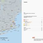 Textübersicht mit Kapiteln zu Boston, Cambridge, Providence, New Haven. Links eine Karte von New England.