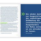 Zitat auf dunklem Hintergrund: „Wir würden doch nicht zur Ausgestaltung der zukünftigen Bekämpfung des internationalen Drogenhandels die Mafia einladen, um sie mitreden zu lassen.“ - Peter G. Kirchschläger. Links Fließtext, Seite 12.
