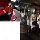 Links: „THEY ARE DANDY“. Mann in roter Uniform im Kofferraum eines Autos. Rechts: Mann in goldener Jacke schüttelt Haare.