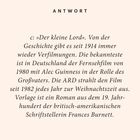 ANTWORT: c: "Der kleine Lord". Von der Geschichte gibt es seit 1914 Verfilmungen. Bekannter Film von 1980, gesendet zur Weihnachtszeit.