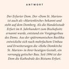 ANTWORT: Informationen zum Erfurter Dom, seiner Geschichte und architektonischen Entwicklung.