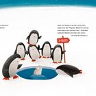 Ein Schwarm Pinguine steht um ein Eisloch. Einer schaut hinein, wo ein Vogel schwimmt. Ein Schild zeigt "3× RECHTS".