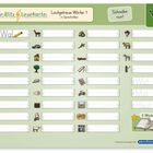 "Meine Blitz Lesekarte", "Lautgetreue Wörter 1", "Schreibe nun!". Illustrationen mit leeren Feldern zum Schreiben.