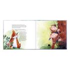 Links Text über knarzendes Wesen und Verwunderung. Rechts Aquarell von zwei Wesen im Baum, links Fuchs im Gras.