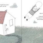 Links Text: "Mama rief unten im Haus..."; Rechts Text: "Aber die Blase wurde...."; Illustration: Haus, Kind mit Ballon fliegt.