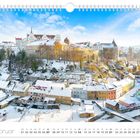 Der Text „Ortenburg Bautzen im Winter“ steht über dem Monat „Februar“. Man sieht verschneite Gebäude und eine Burg.